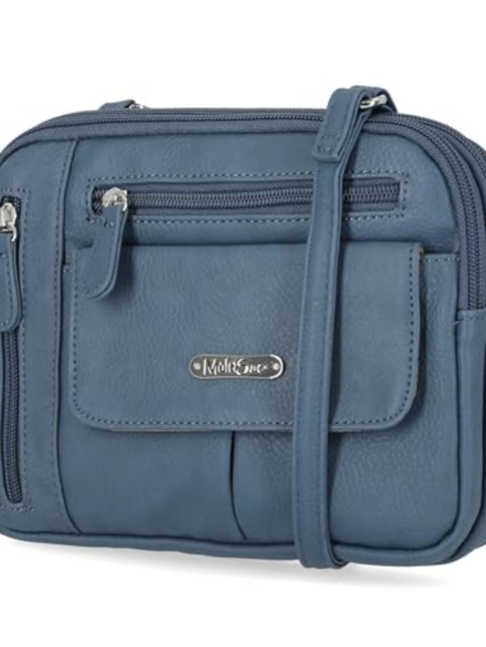 Vegan Leather Crossbody Bag Triple Zip Travel Purse